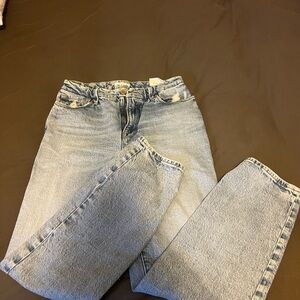 Good American Blue Straight Leg Jeans with Faded Vintage Look